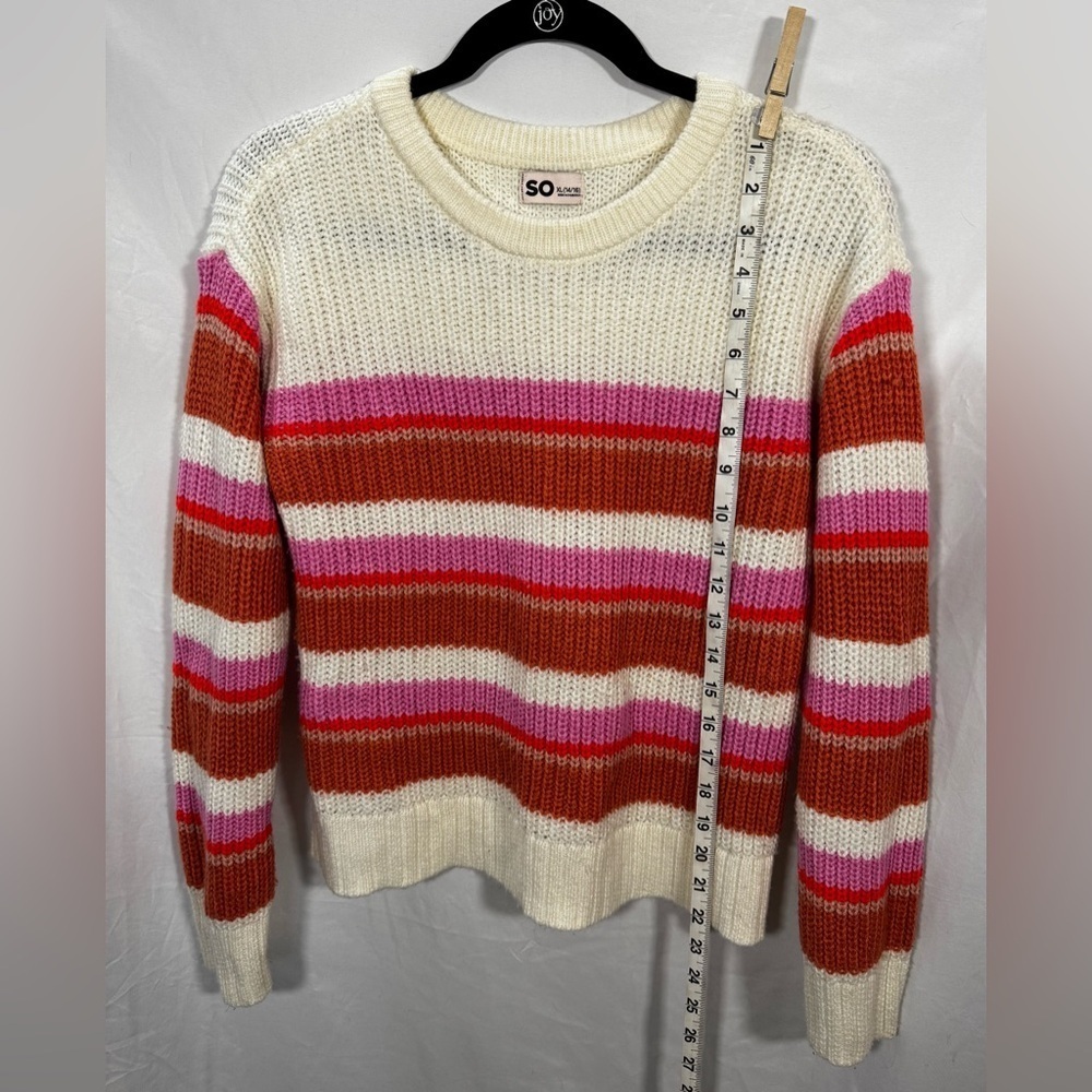SO Girl's Striped Sweater - Cream, Pink, and Orange Size XL 14/16 - Picture 4 of 9